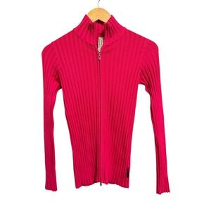 Obermeyer Hot Pink Sydney Ribbed Full Zip Mock Neck Sweater Rayon Blend Small